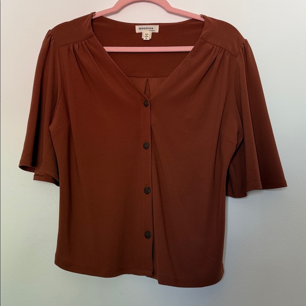V Neck Button Down Blouse